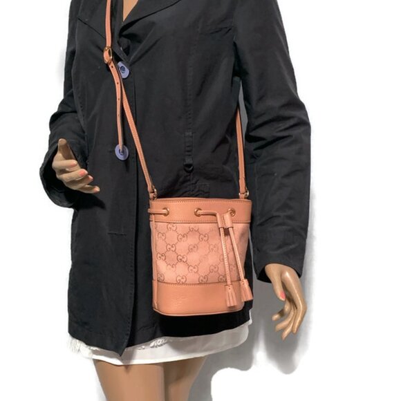 Authentic Gucci Ophidia GG Mini Bucket Bag Pink Canvas Crossbody - Brand New - Picture 14 of 16